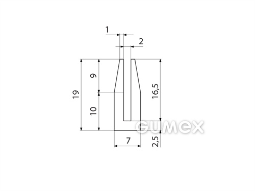 Silikónový profil tvaru "U", 19x7/2mm, 60°ShA, -60°C/+180°C, transparentný